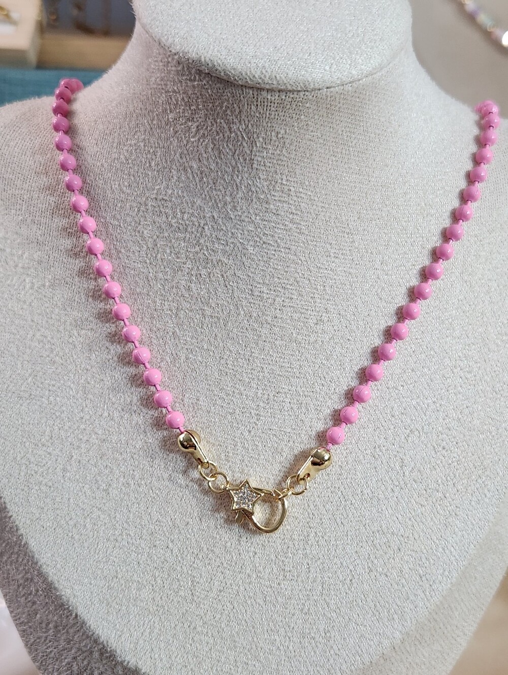 Pink Ball Chain Star Clasp Necklace
